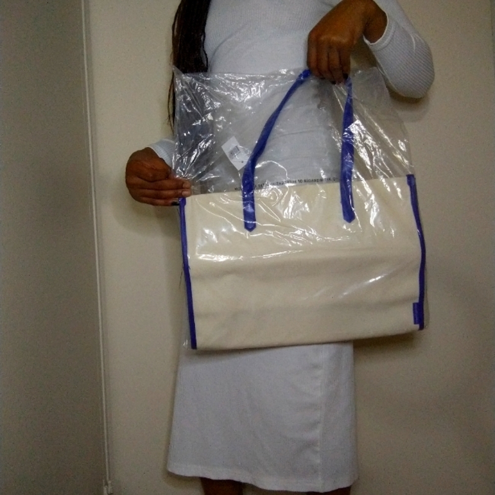 Blue  lined canvas tote bag